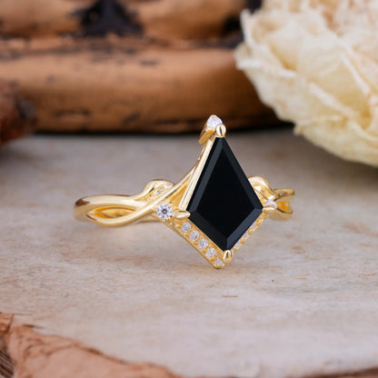 Elegant Kite Cut Black Onyx Engagement Ring for Women