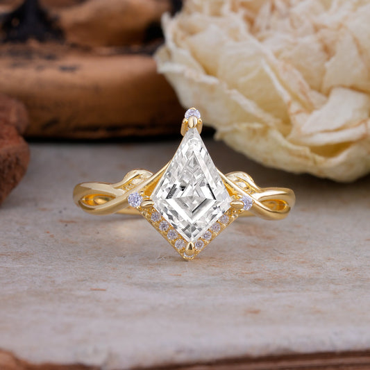 Unique Pear Cut Halo Lab Diamond Engagement Ring Bezel Cluster Ring