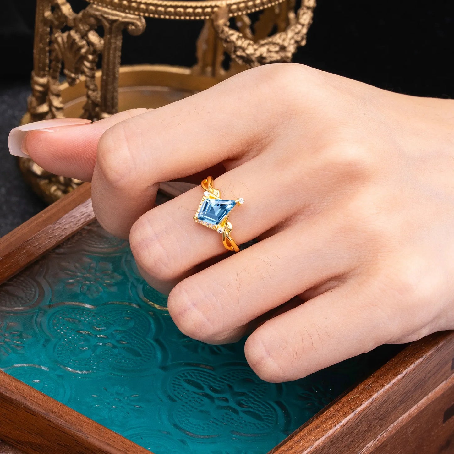 Elegant Kite Cut Aquamarine Engagement Ring for Women