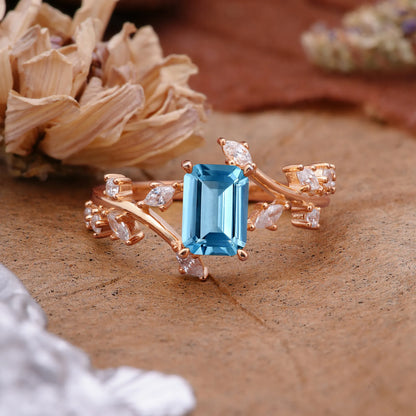 Natural-Inspired Emerald Cut Aquamarine 4 Prong Engagement Ring