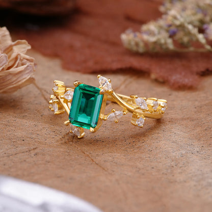 Natural-Inspired Emerald Cut Emerald 4 Prong Engagement Ring