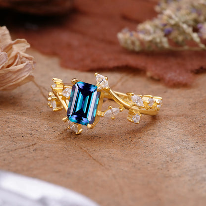 Natural-Inspired 4 Prong Emerald Cut Alexandrite Engagement Ring