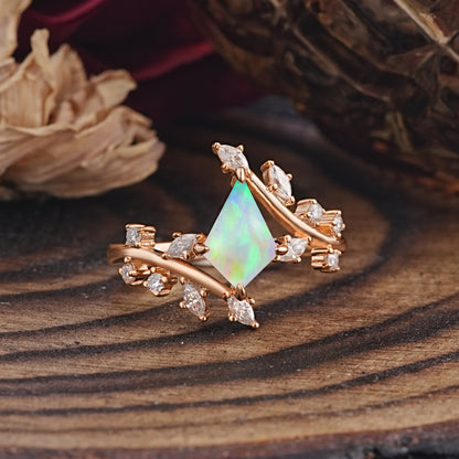 Kite Cut Gold Fire Opal Engagement Ring for Women