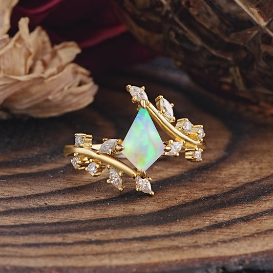 Kite Cut Gold Fire Opal Engagement Ring for Women