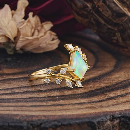 Kite Cut Gold Fire Opal Engagement Ring for Women