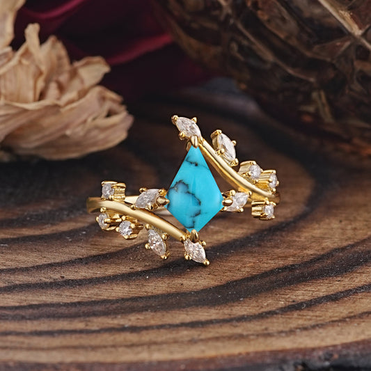 Kite Cut Gold Turquoise Engagement Ring for Women