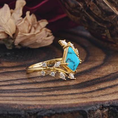 Kite Cut Gold Turquoise Engagement Ring for Women