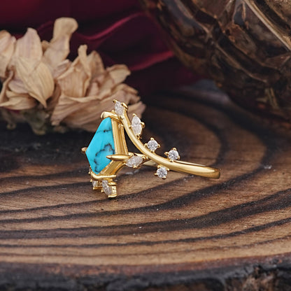 Kite Cut Gold Turquoise Engagement Ring for Women