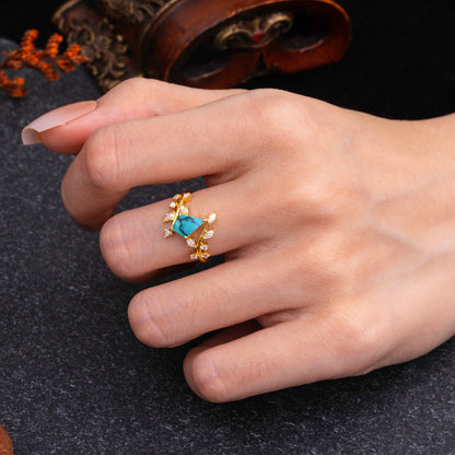Kite Cut Gold Turquoise Engagement Ring for Women