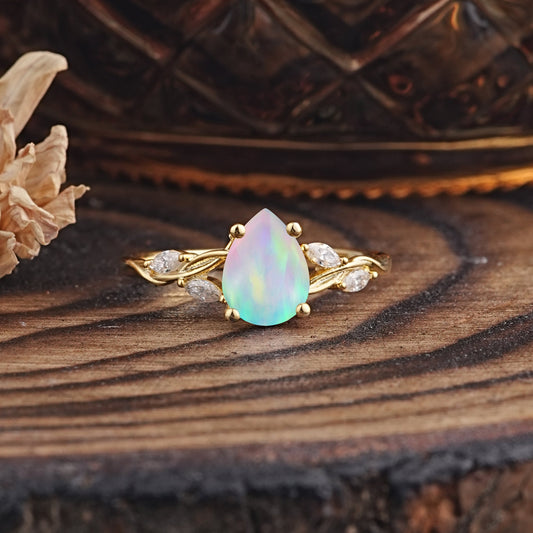 Nature-Inspired Pear-Shaped Classic Opal Engagement Ring