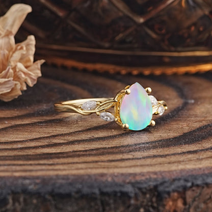 Nature-Inspired Pear-Shaped Classic Opal Engagement Ring