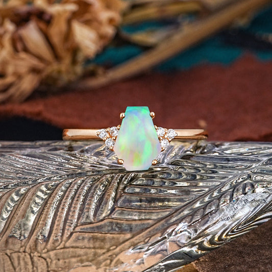 Minimalist 4-Prong Coffin-Cut Opal Engagement Ring
