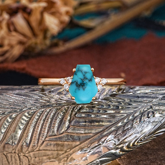 Minimalist 4-Prong Coffin-Cut Turquoise Engagement Ring