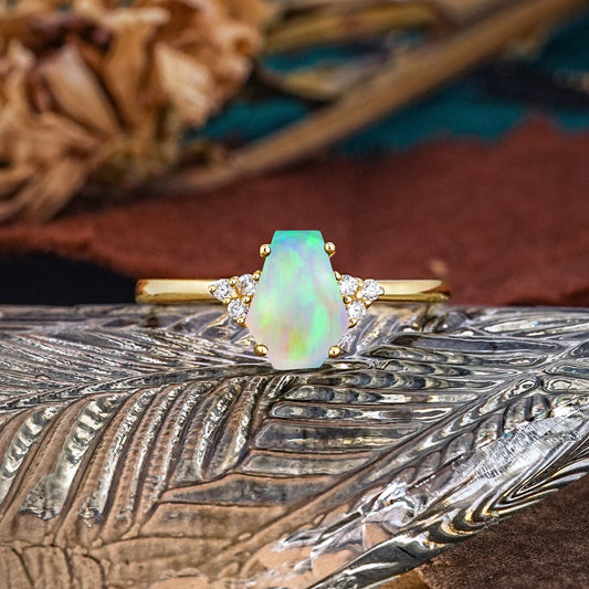 Minimalist 4-Prong Coffin-Cut Opal Engagement Ring