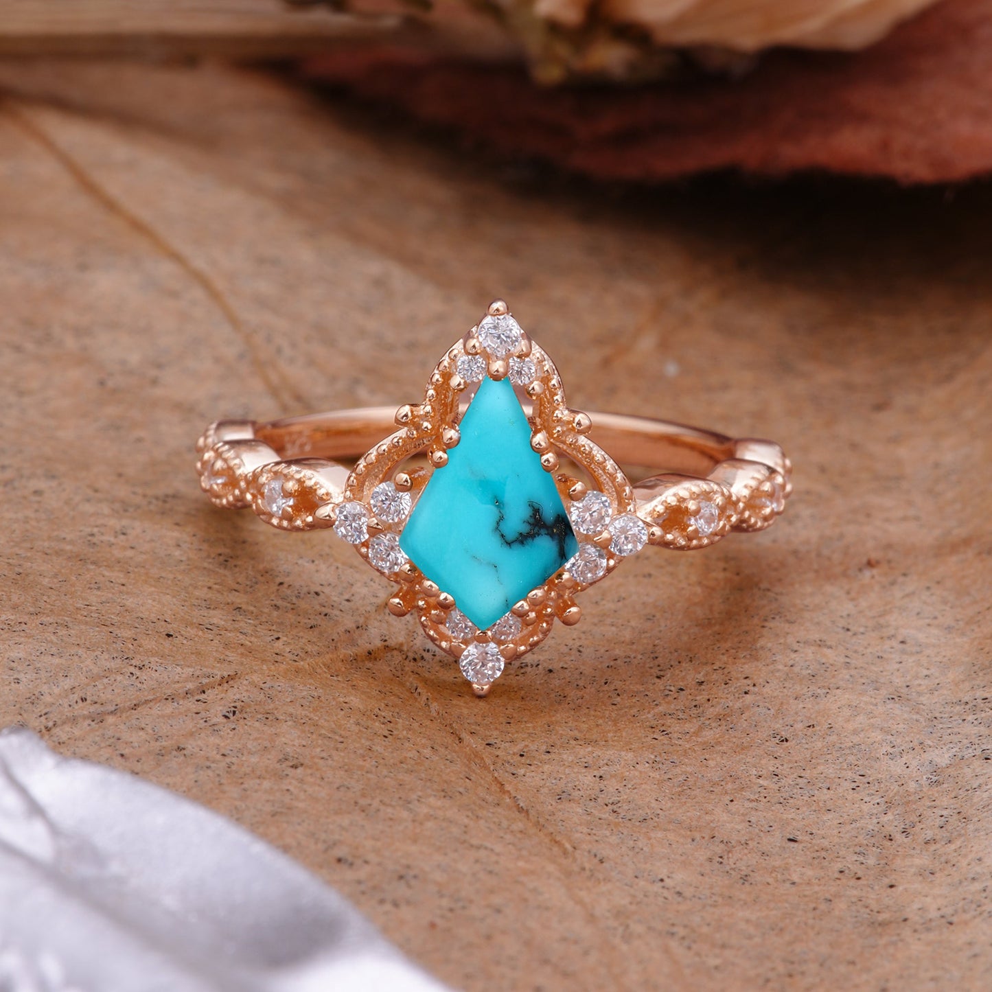 Vintage Luxe Kite-Cut Turquoise Engagement Ring