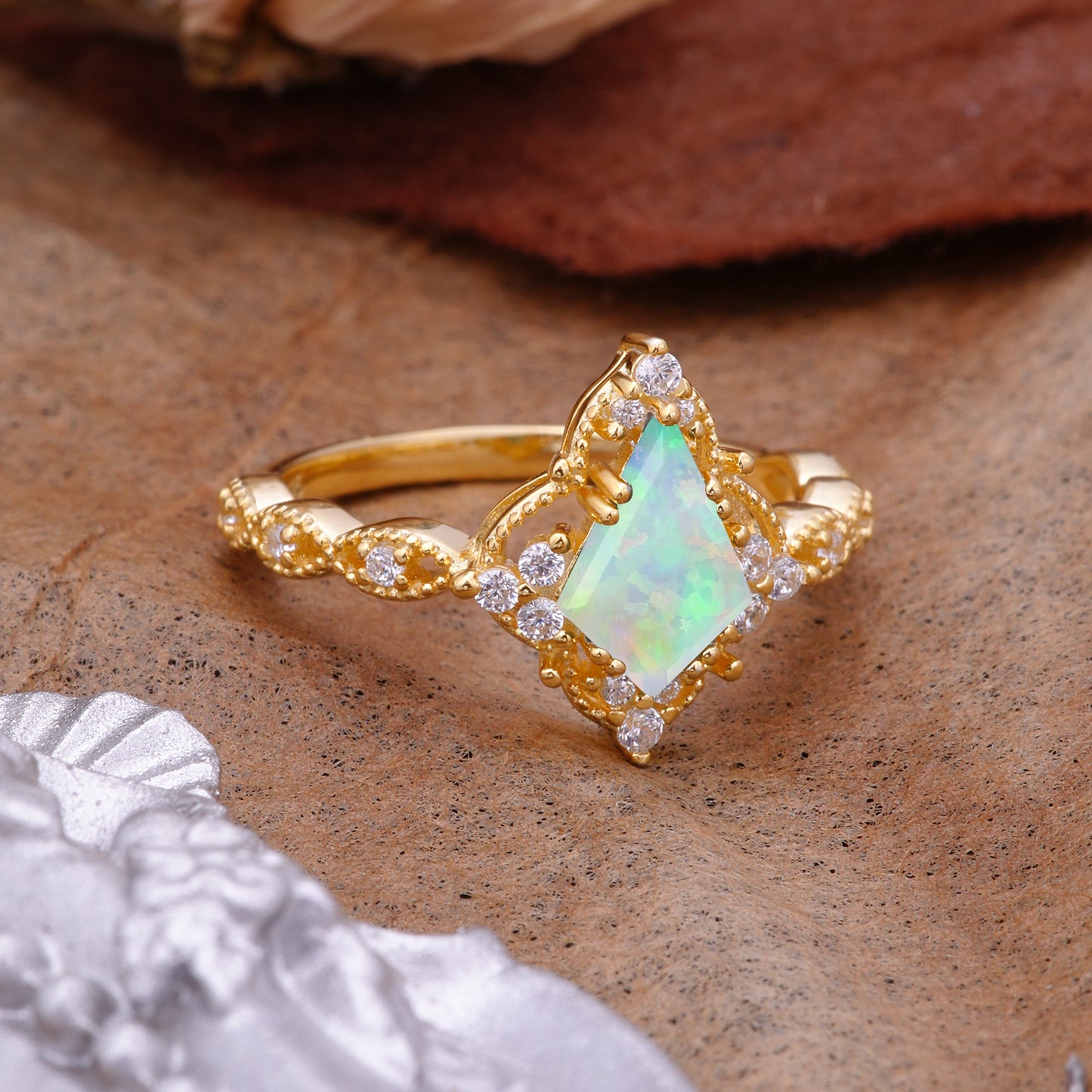 Vintage Luxe Kite-Cut Opal Engagement Ring
