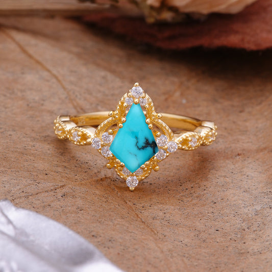 Vintage Luxe Kite-Cut Turquoise Engagement Ring