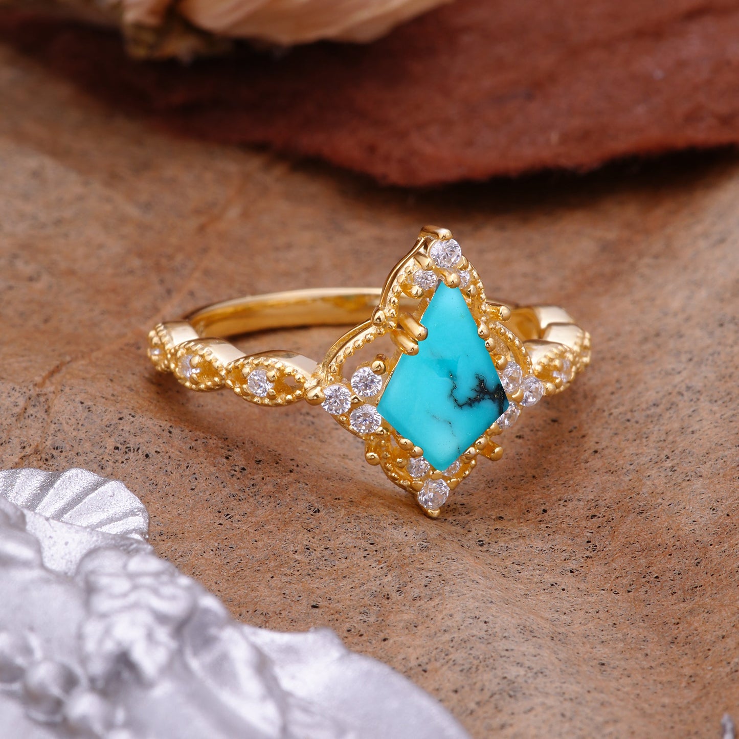 Vintage Luxe Kite-Cut Turquoise Engagement Ring