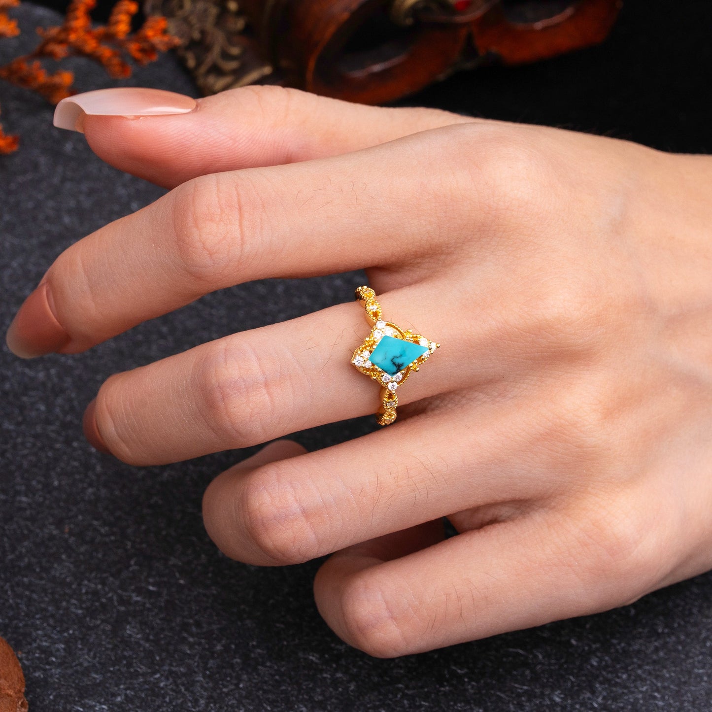 Vintage Luxe Kite-Cut Turquoise Engagement Ring