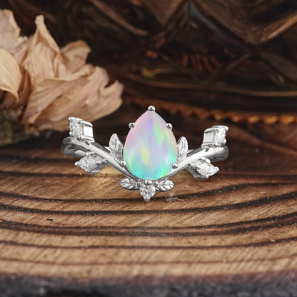 Nature-Inspired 6-Prong Teardrop Opal Engagement Ring