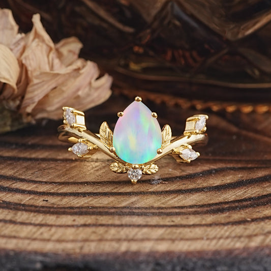 Nature-Inspired 6-Prong Teardrop Opal Engagement Ring