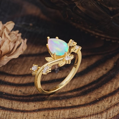 Nature-Inspired 6-Prong Teardrop Opal Engagement Ring