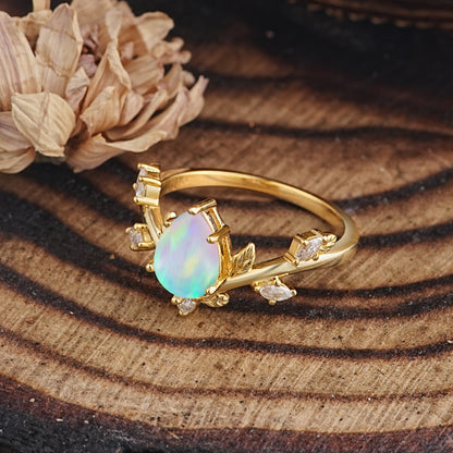 Nature-Inspired 6-Prong Teardrop Opal Engagement Ring