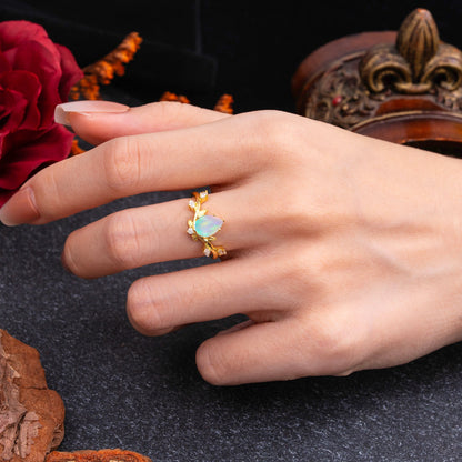 Nature-Inspired 6-Prong Teardrop Opal Engagement Ring