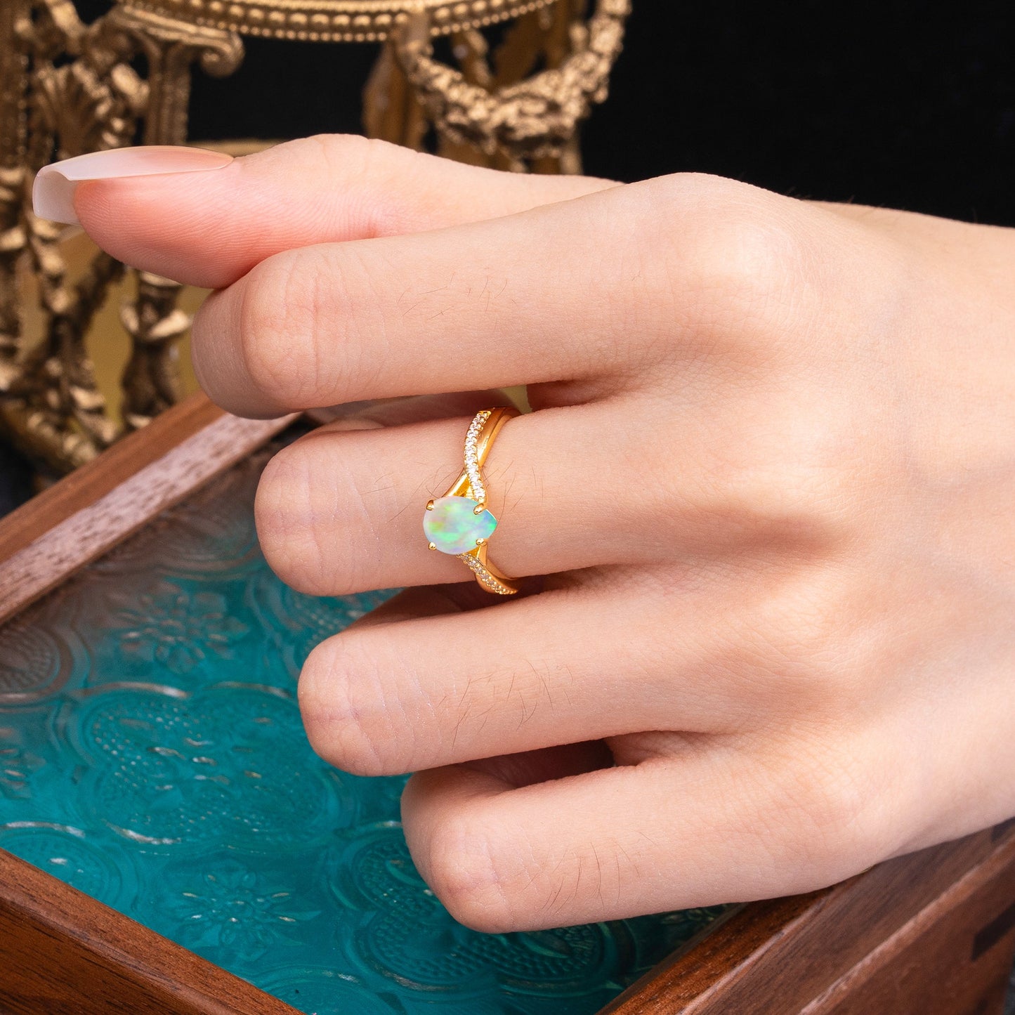 Timeless Vintage 4-Prong Pear-Cut Opal Engagement Ring