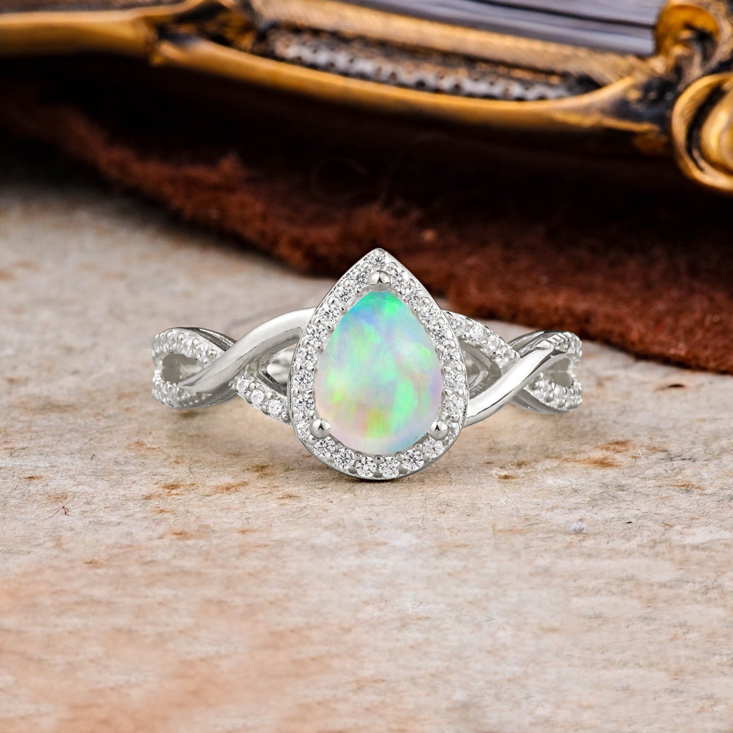 Dazzling 3 - Prong Pear-Cut Opal Engagement Ring