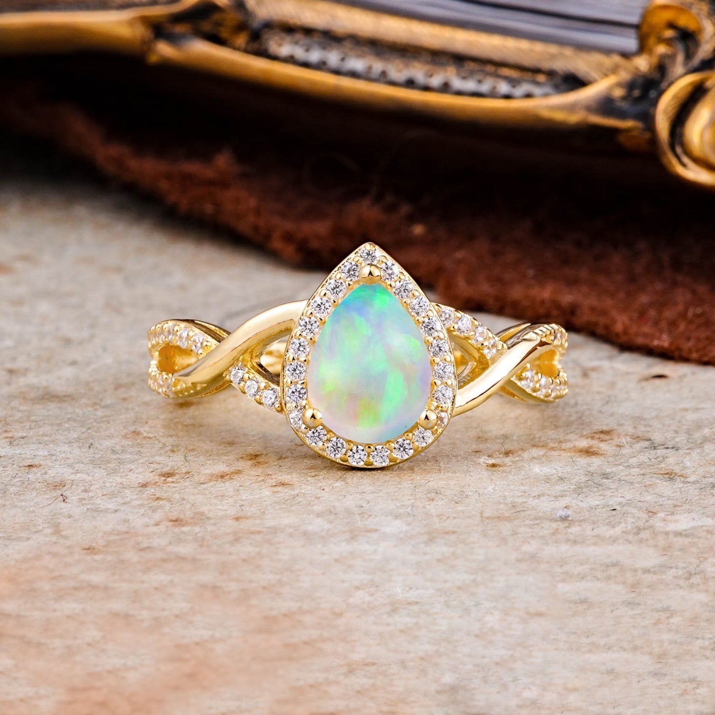 Dazzling 3 - Prong Pear-Cut Opal Engagement Ring