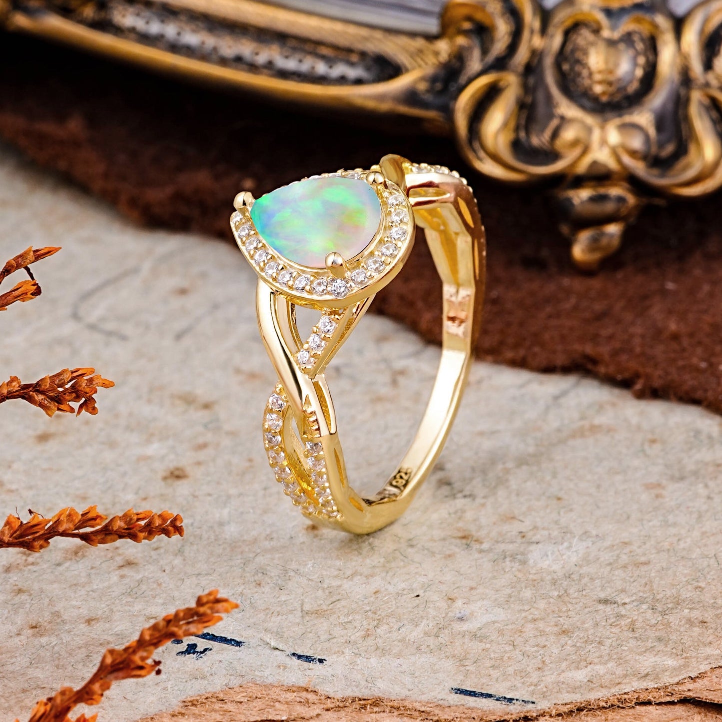 Dazzling 3 - Prong Pear-Cut Opal Engagement Ring