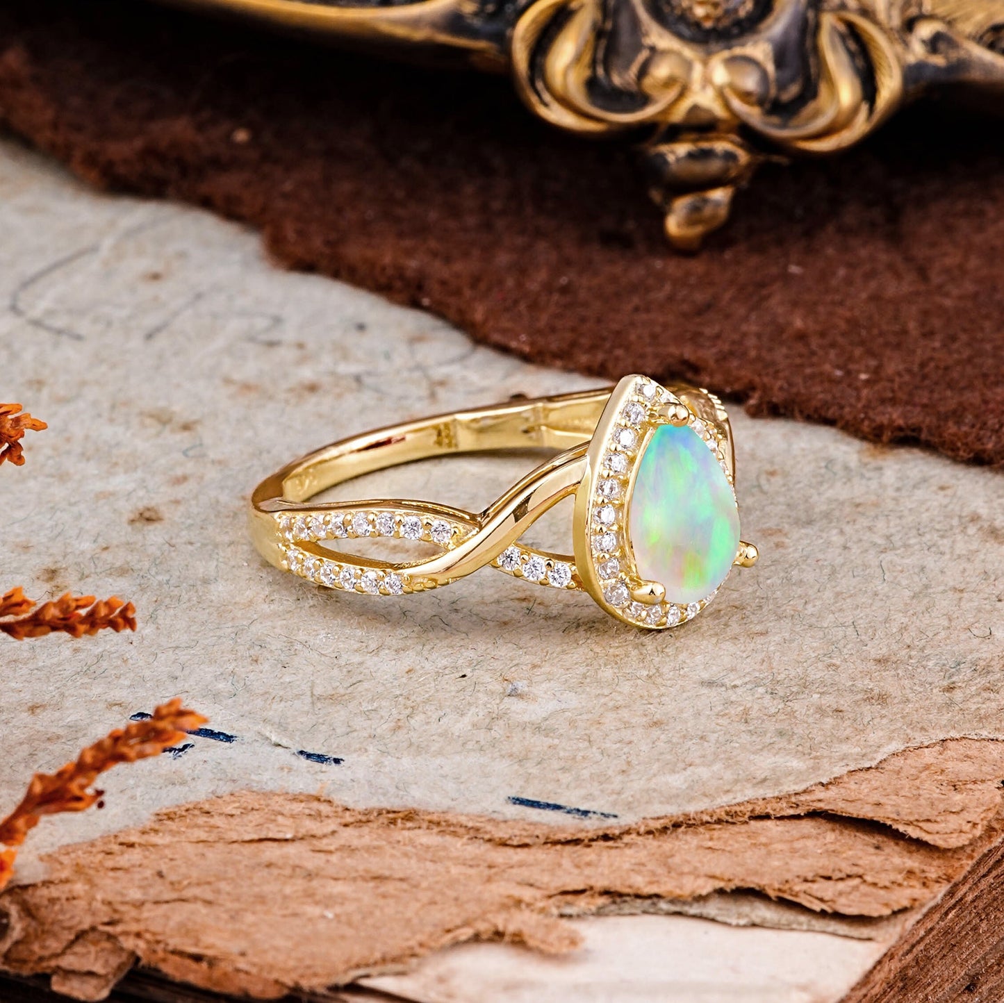Dazzling 3 - Prong Pear-Cut Opal Engagement Ring