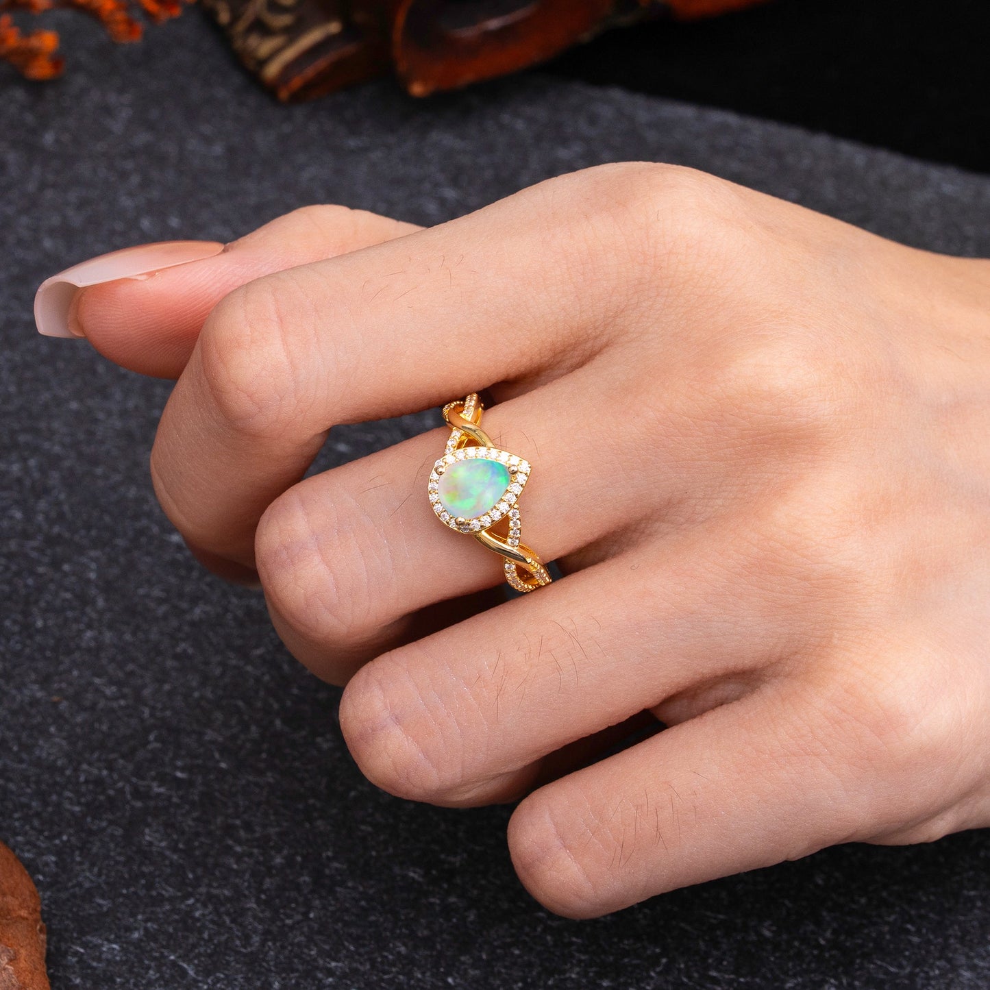 Dazzling 3 - Prong Pear-Cut Opal Engagement Ring