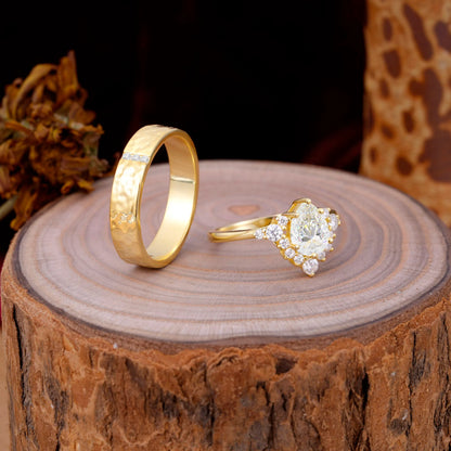 Luxurious 5-Prong Pear-Cut Moissanite Engagement Couple Rings