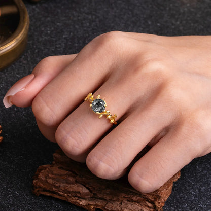 Nature-Inspired Classic 4-Prong Round Black Rutilated Quartz Engagement Ring