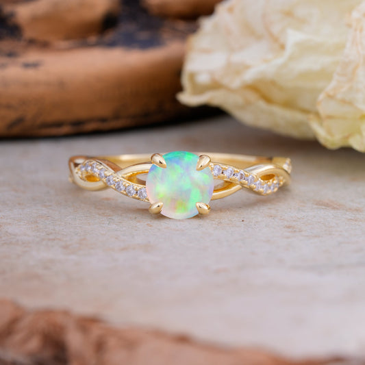 Twisted Vine Rose Gold Opal Engagement Ring with Round Cut