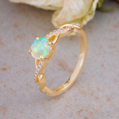 Twisted Vine Rose Gold Opal Engagement Ring with Round Cut