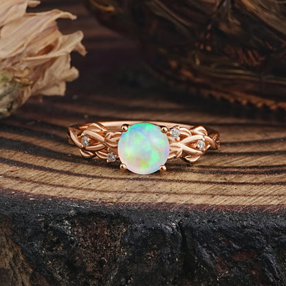 Vintage 4-Prong Round Cut Opal Engagement Ring