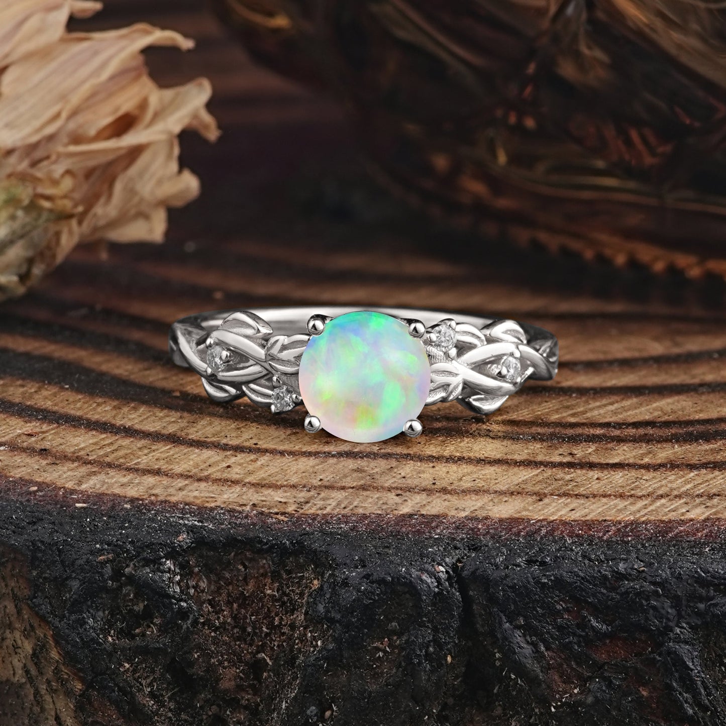 Vintage 4-Prong Round Cut Opal Engagement Ring