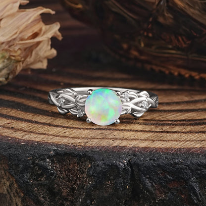 Vintage 4-Prong Round Cut Opal Engagement Ring