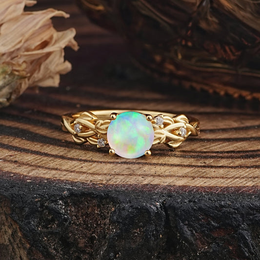 Vintage 4-Prong Round Cut Opal Engagement Ring