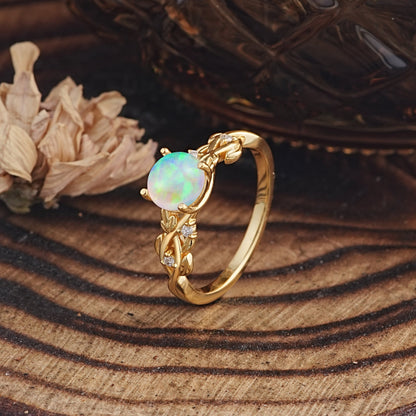 Vintage 4-Prong Round Cut Opal Engagement Ring