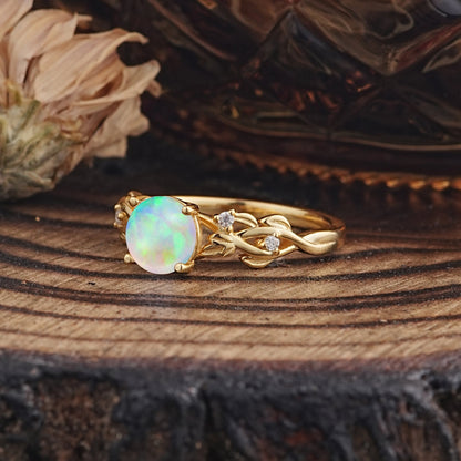 Vintage 4-Prong Round Cut Opal Engagement Ring