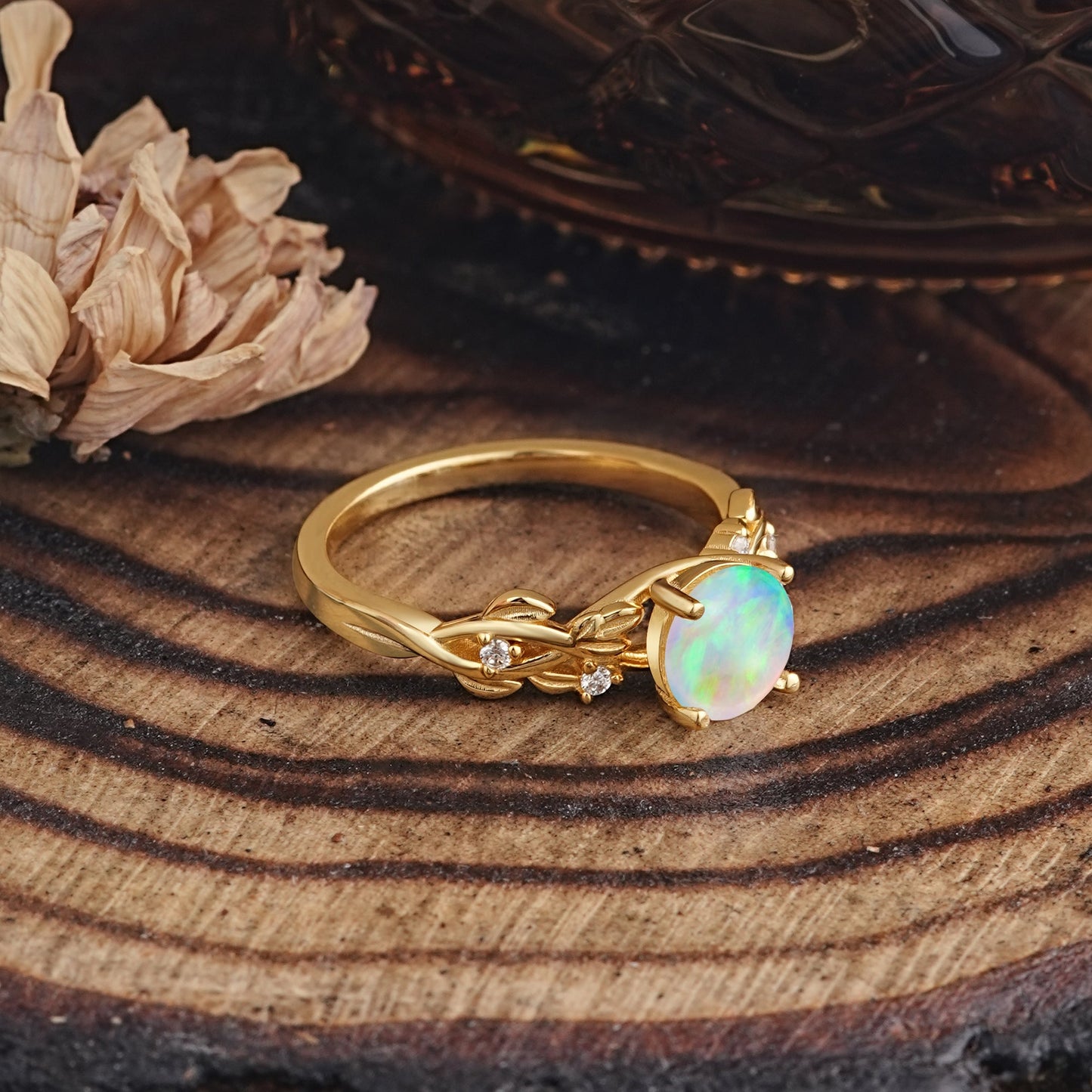 Vintage 4-Prong Round Cut Opal Engagement Ring