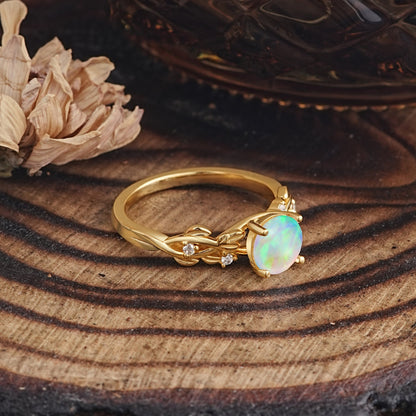 Vintage 4-Prong Round Cut Opal Engagement Ring