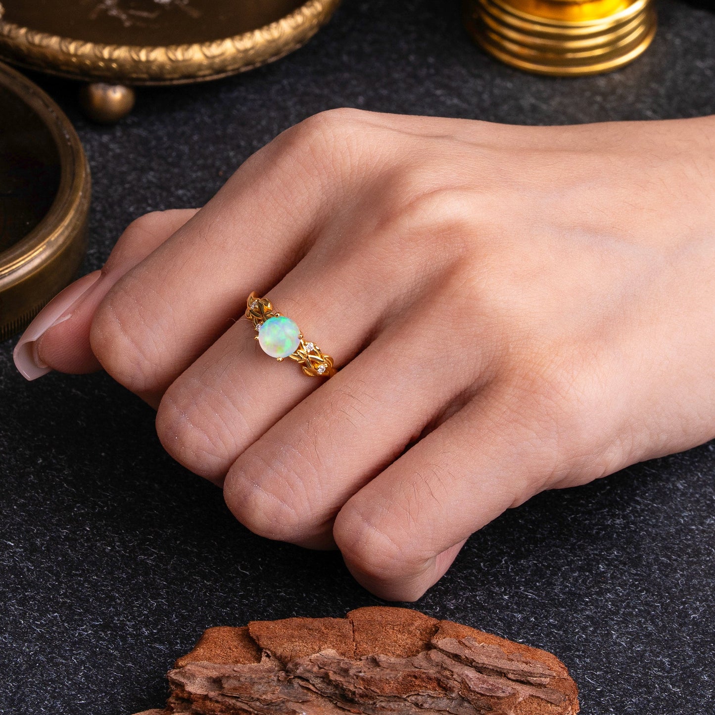 Vintage 4-Prong Round Cut Opal Engagement Ring