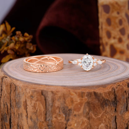 Luxurious 6-Prong Oval-Cut Moissanite Engagement Couple Rings