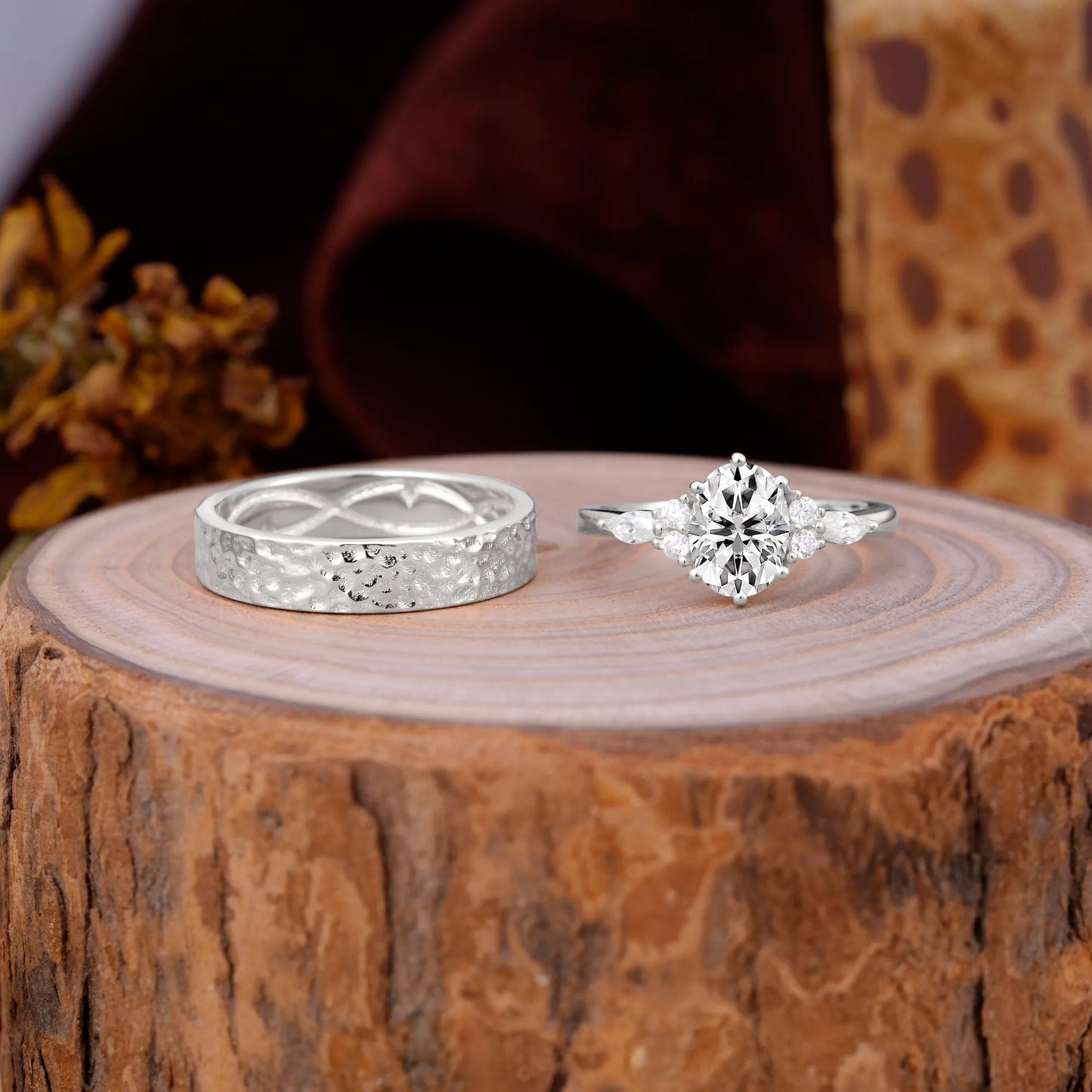 Luxurious 6-Prong Oval-Cut Lab Diamond Engagement Couple Rings