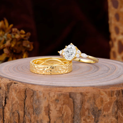 Luxurious 6-Prong Oval-Cut Moissanite Engagement Couple Rings